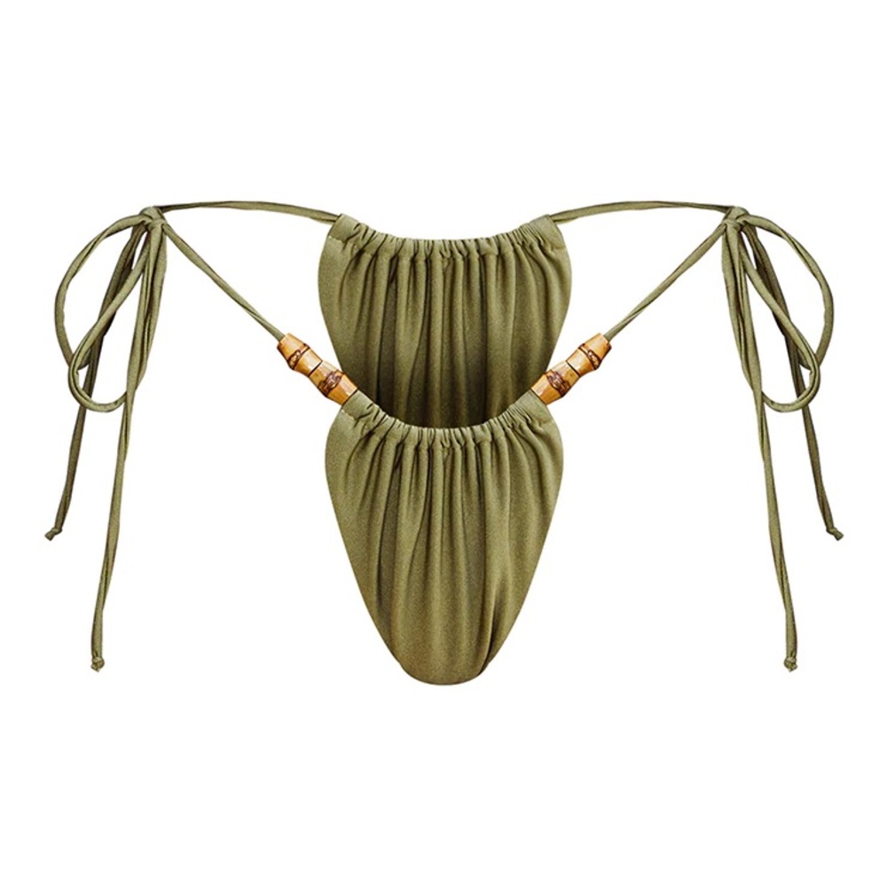 New‎ OLIVE WOODEN BEAD RUCHED TIE SIDE BIKINI BOTTOMS